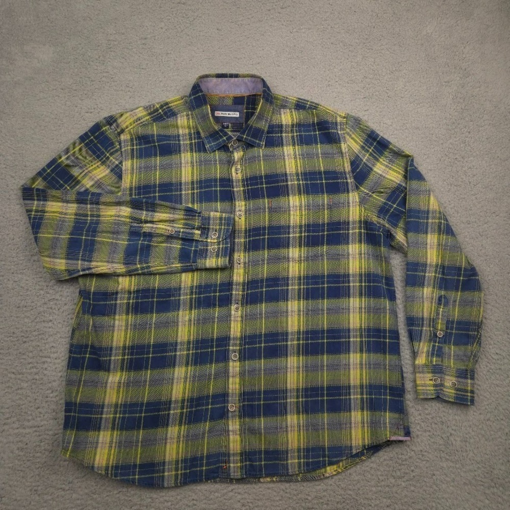 32 Bar Blues‎ Plaid Button Shirt Mens XL Blue Green Long Sleeve Casual